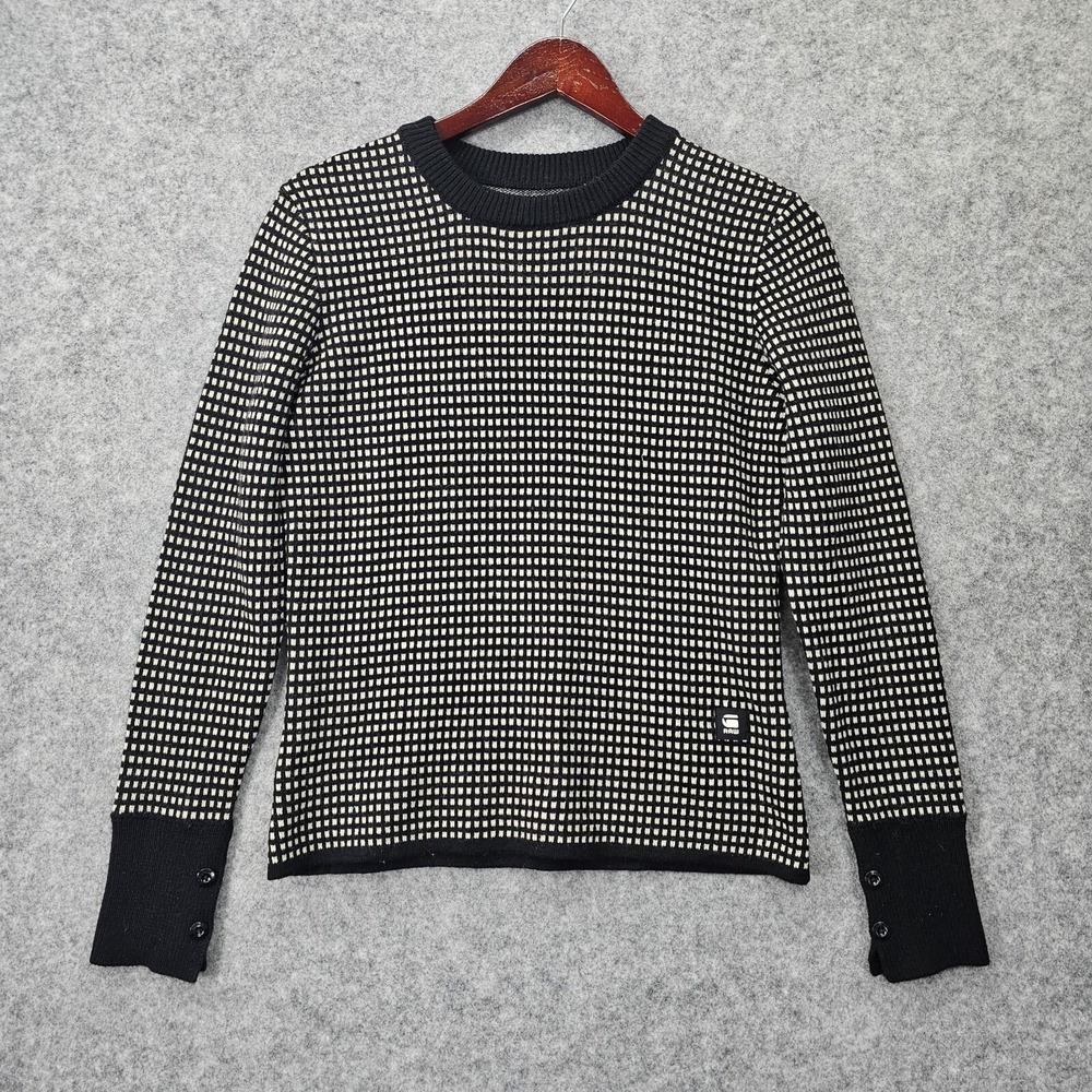 G STAR RAW Sweater Womens S Black White Wool Dark Academia Retro Preppy